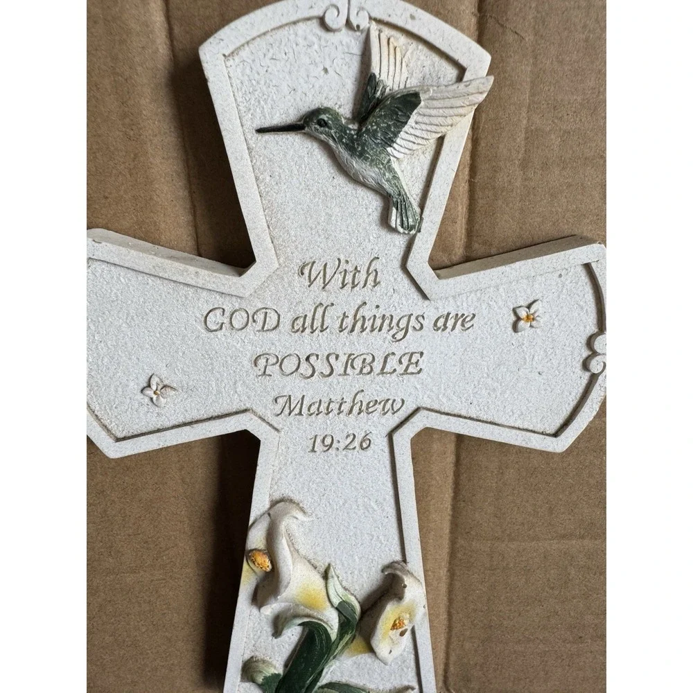 Hanging Cross With GOD All Things Are Possible Matthew 19:26 Wall Plaque